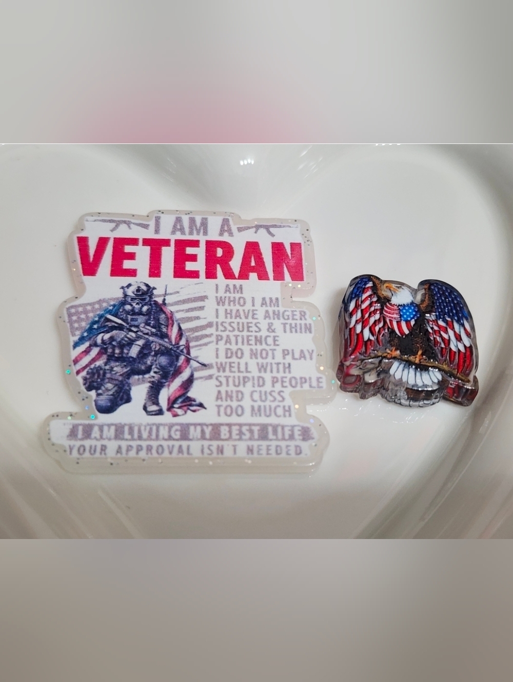 Veteran Flatback Focal Bead Eagle USA Flag Badge Flats Planar Craft Beaded Pen